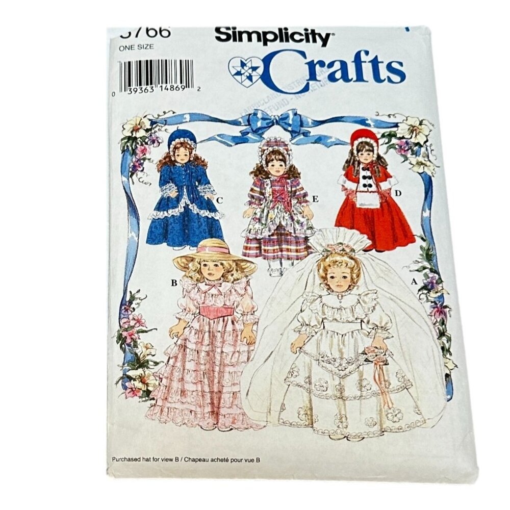 Simplicity Crafts 8766 Doll Costumes Victorian 16 &‎ 18 in Sewing Pattern Uncut